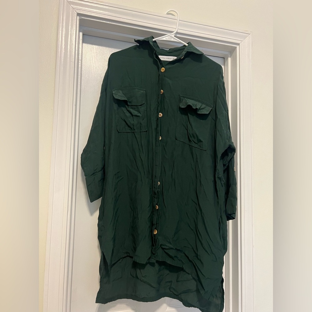 Faithfull the brand green collared button up shirt
